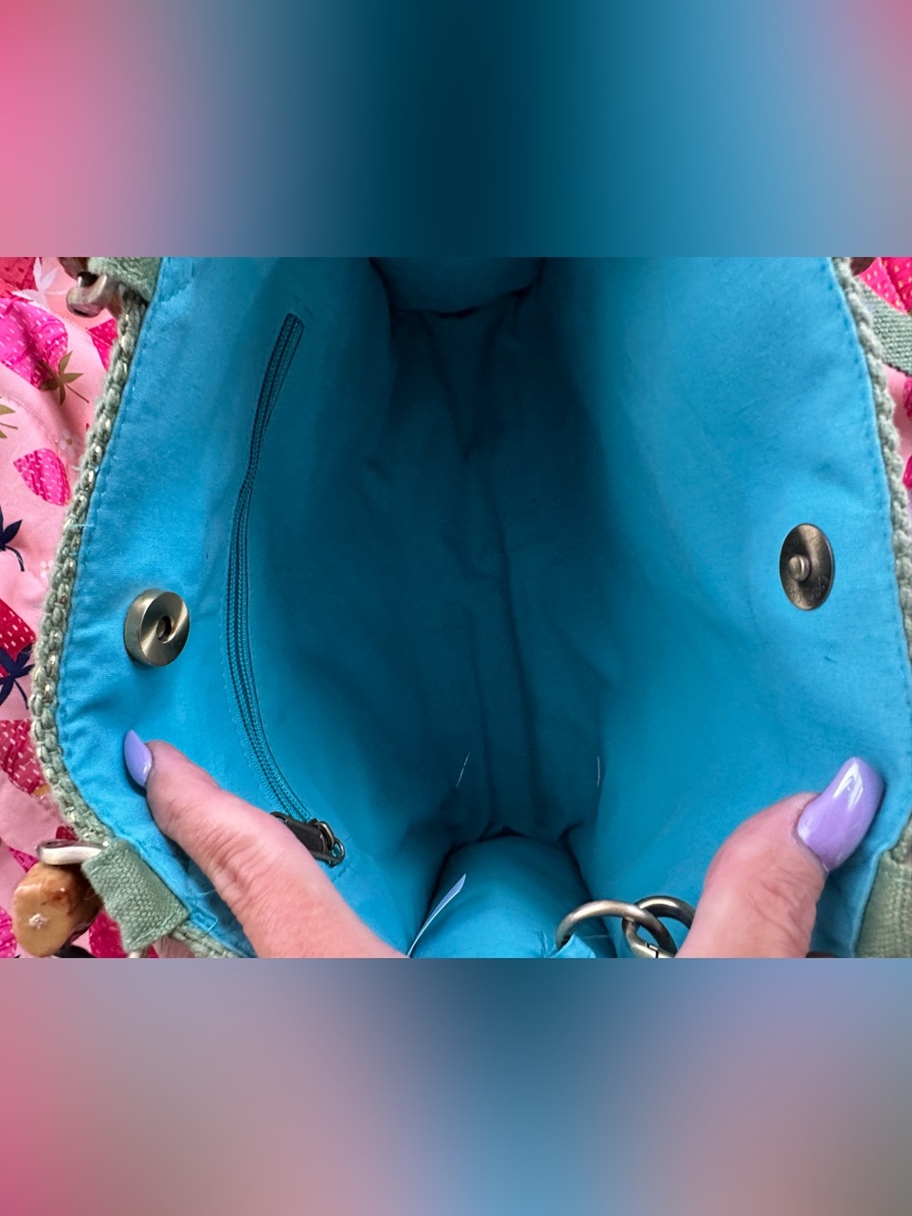 🧿🪬 Multicolor Embroidered Evil Eye Handbag w/ Bamboo Handles & crossbody strap. - Picture 3 of 5